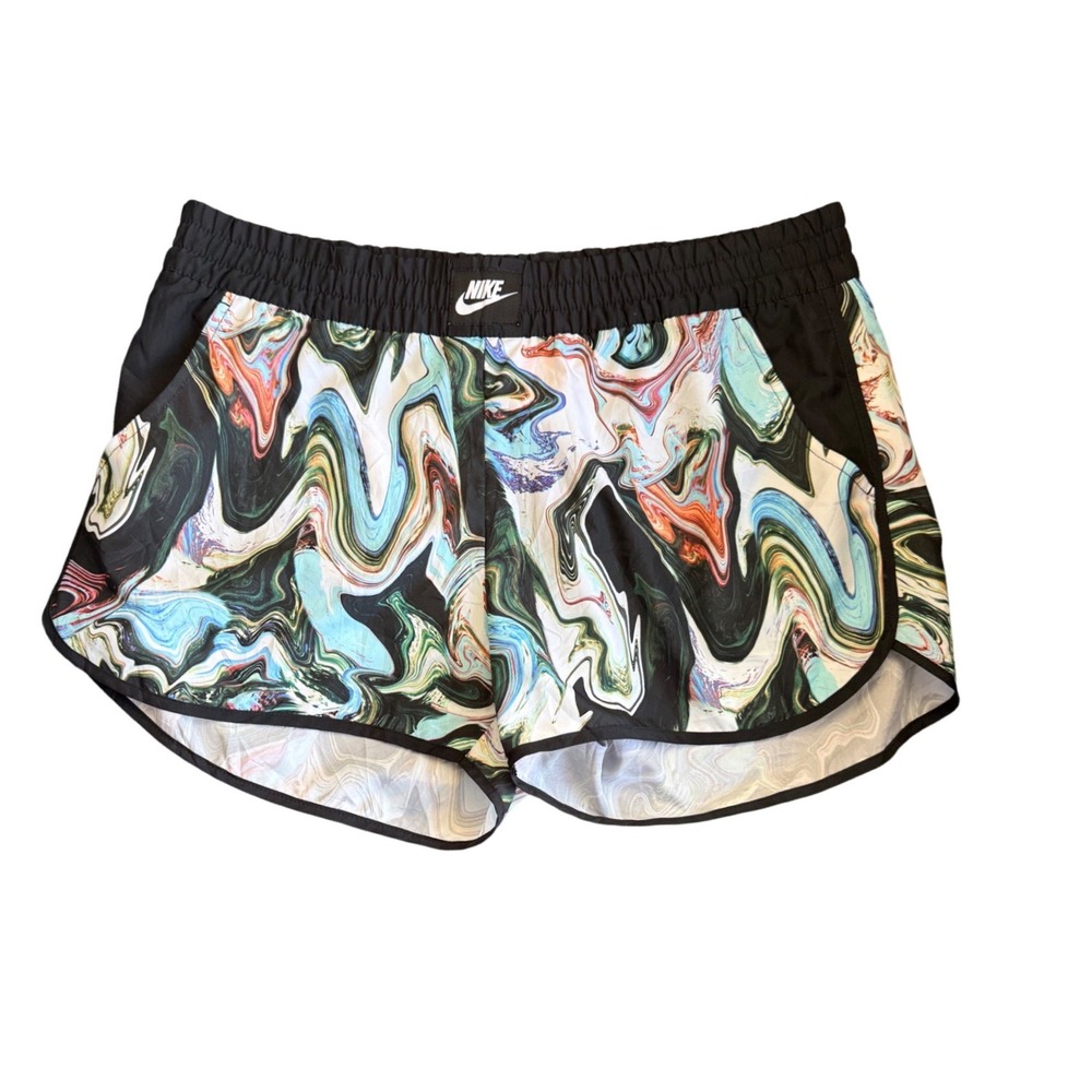 Nike Womens Marble Psychedelic Print Running Shorts Black Multi Color Medium